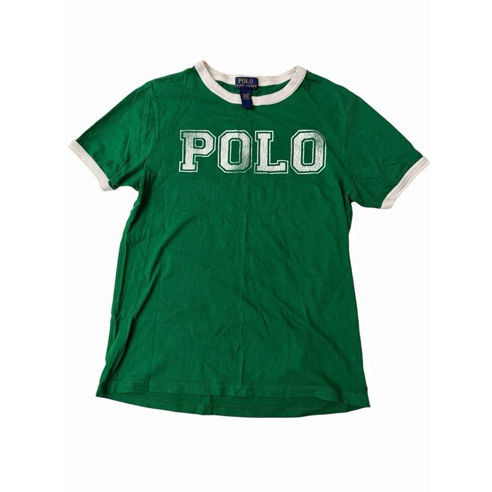 Polo Ralph Lauren Top Kids 14-16 Shirt Green Retro 67 Short Sleeve Logo #EF8-1